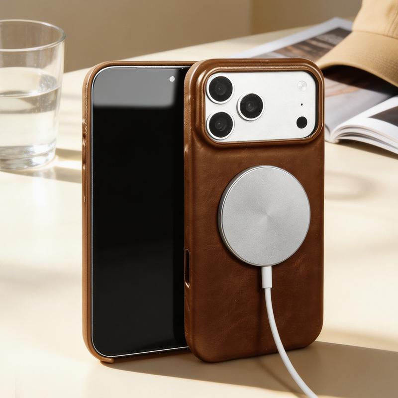 For Magsafe Genuine Leather Case For Iphone 17 16 15 Pro Max 17Pro 16Pro 15Pro Max Back Cover Cases Wireless Magnetic Coque Capa