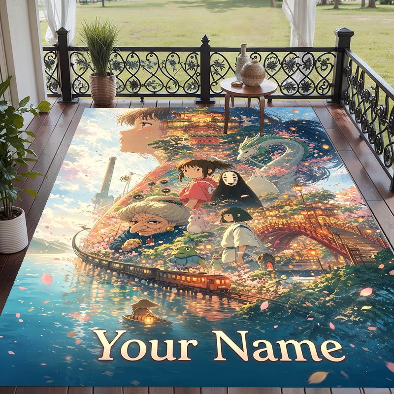 Custom Text Spirited Away Pattern Floor Rug Soft Indoor Carpet Mat Living Room Bedroom
