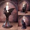 Gothic Candle Holder Vintage Cat Wolf Bat Statue Halloween Candlestick For Home Party Decoration Resin Sculpture