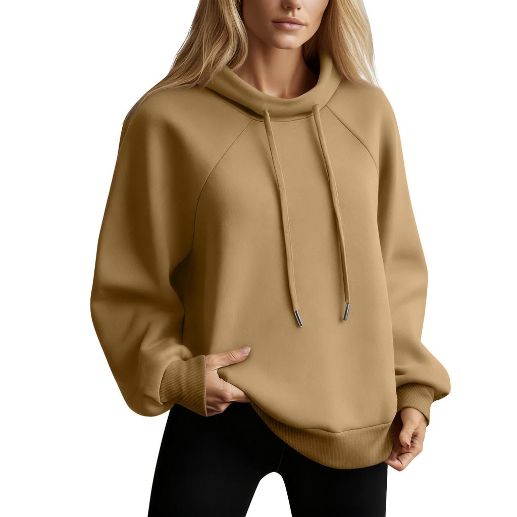 Women's Stand Collar Sweatshirt Oversized Turtleneck Drawstring Pullover Long Sleeve Top