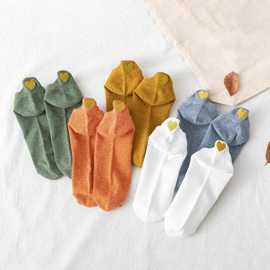 1 пара женских носков с вышивкой в ​​виде сердца, укороченные, без запаха, однотонные, высокоэластичные, противоскользящие, впитывающие пот, противоусадочные, спортивные носки