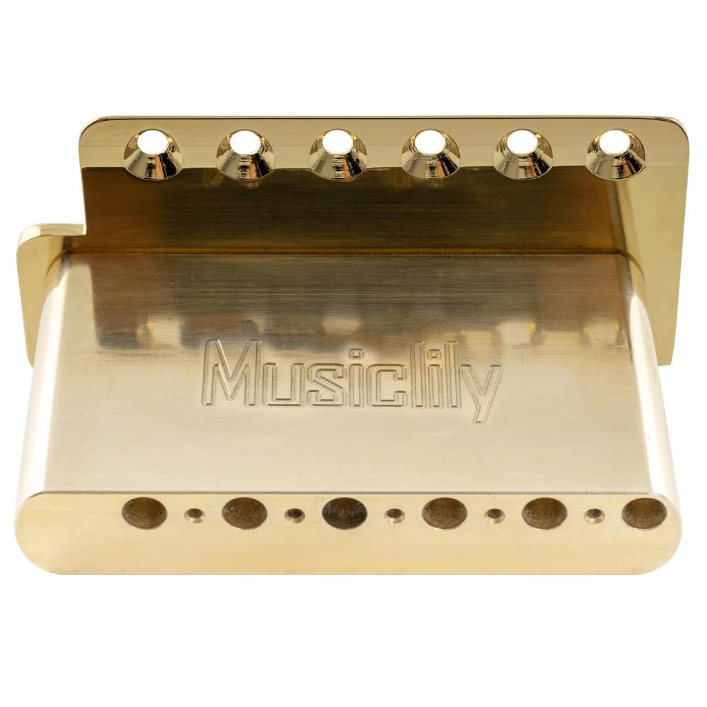 Musiclily Ultra Pitch ST Tremolo Bridge with Modern Brass Saddles and 42mm Brass Blocks for Strat Electric Gold 11.2mm 6-Point Guitars,