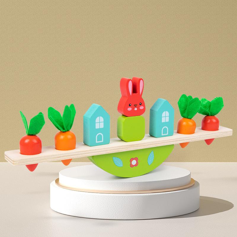 Сенсорные игрушки Монтессори Игрушки-пирамидки для малышей Животное-кролик Балансир Деревянные кубики Игра для раннего развития Подарок
