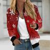 Куртки женские с длинным рукавом, легкие, на молнии, укороченные, модные, с рождественским принтом, верхняя одежда, повседневные, стеганые куртки с карманами