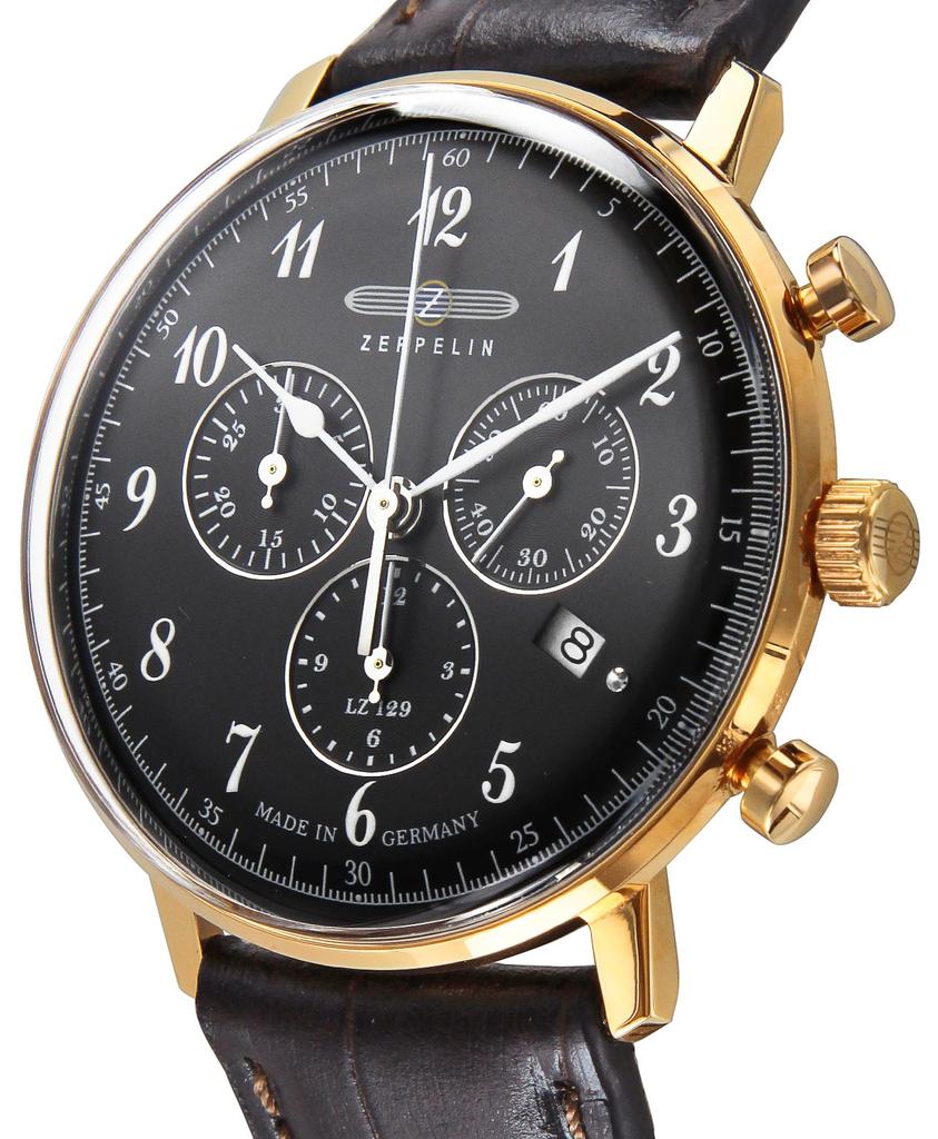 Часы Hindenburg, серый циферблат, нержавеющая сталь, кварцевые, немецкие, 70842, коричневые [Zeppelin] 39,5 мм, мужские [Товар]