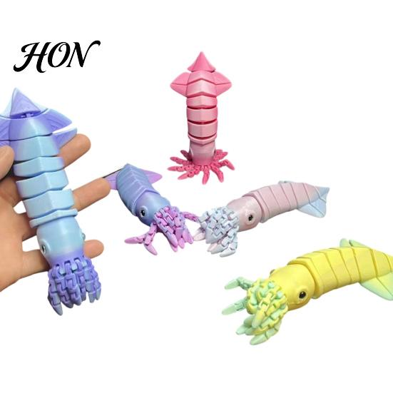 Flexible Jointed Squid Toys 3D Printed Articulated Toy, Movable Joints Figurine, Marine Animal Figures Simulated Sea Fidget Toy for Desktop Decoration