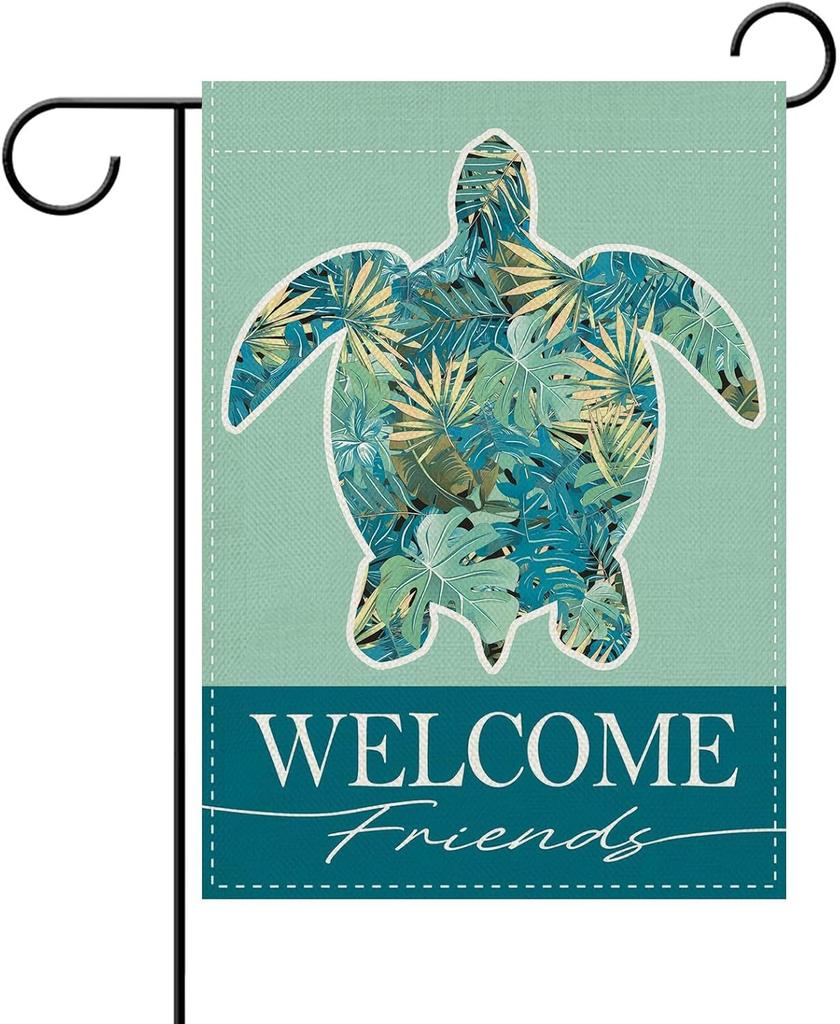 Dyrenson Sea Turtle Welcome Friends Decorative Garden ag, Coastal Beach Tropical Plant Yard Outside Home Decoration, Summe AAS