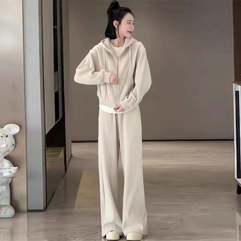 Комплект из двух предметов: толстовка большого размера: Повседневный трикотажный топ с длинным рукавом и свободные брюки для женщин