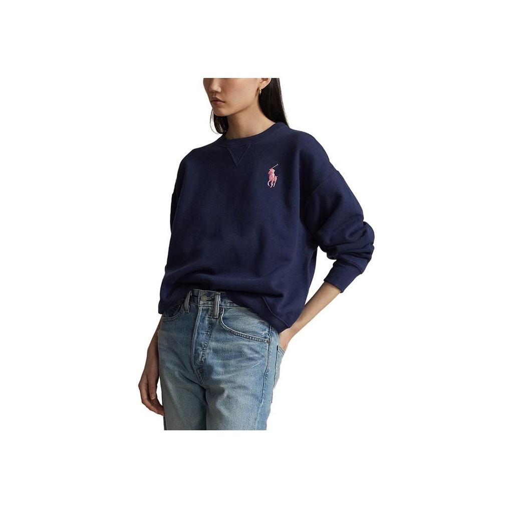 Polo Ralph Lauren FW23 Логотип Вышитый Круглый вырез Свободный Стандартный Длинный рукав Толстовка Женская толстовка Темно-синий WMPOKNINFB20588-410