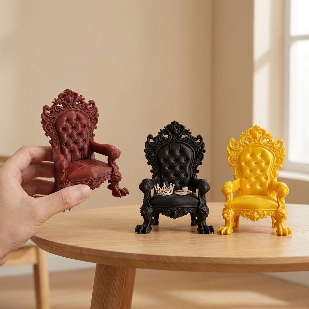 Vintage Mini Gothic Throne Display Chair 3D Printed Dollhouse Seat Furniture Atmosphere Ornament