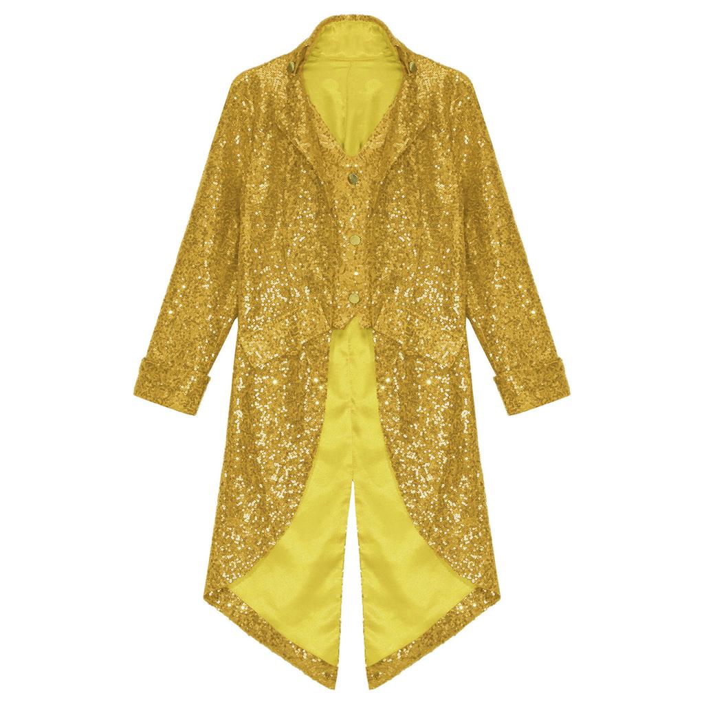 Boys Steampunk Tailcoat Gothic Victorian Long Coat Sequins Jacket Medieval Halloween Costume Frock Coat Outfit