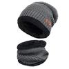 Men Warm  Winter Thicken Hat And Scarf Two-Piece Knit Windproof Cap