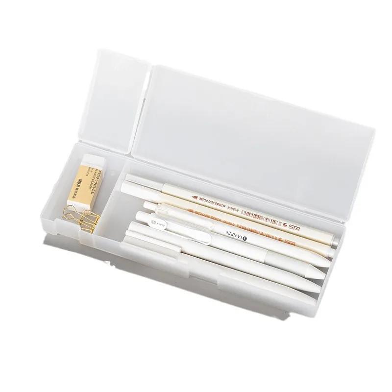 Пеналы для школьного офиса, простая матовая прозрачная пластиковая коробка, матовые белые ручки, хранение канцелярских принадлежностей