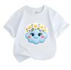 Kids Boys Girls 100% Cotton Crew Neck Short Sleeve T-Shirt, Cute 3D Blue Cloud with Daisy Flower Crown Print Casual Soft Summer Tee for Children