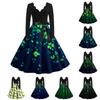 Women's St. Patrick's Day Print V-Neck Slim Fit Long Sleeve Swing Dress
