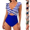 Женская мода цельный пляжный сексуальный бикини в полоску с принтом купальник