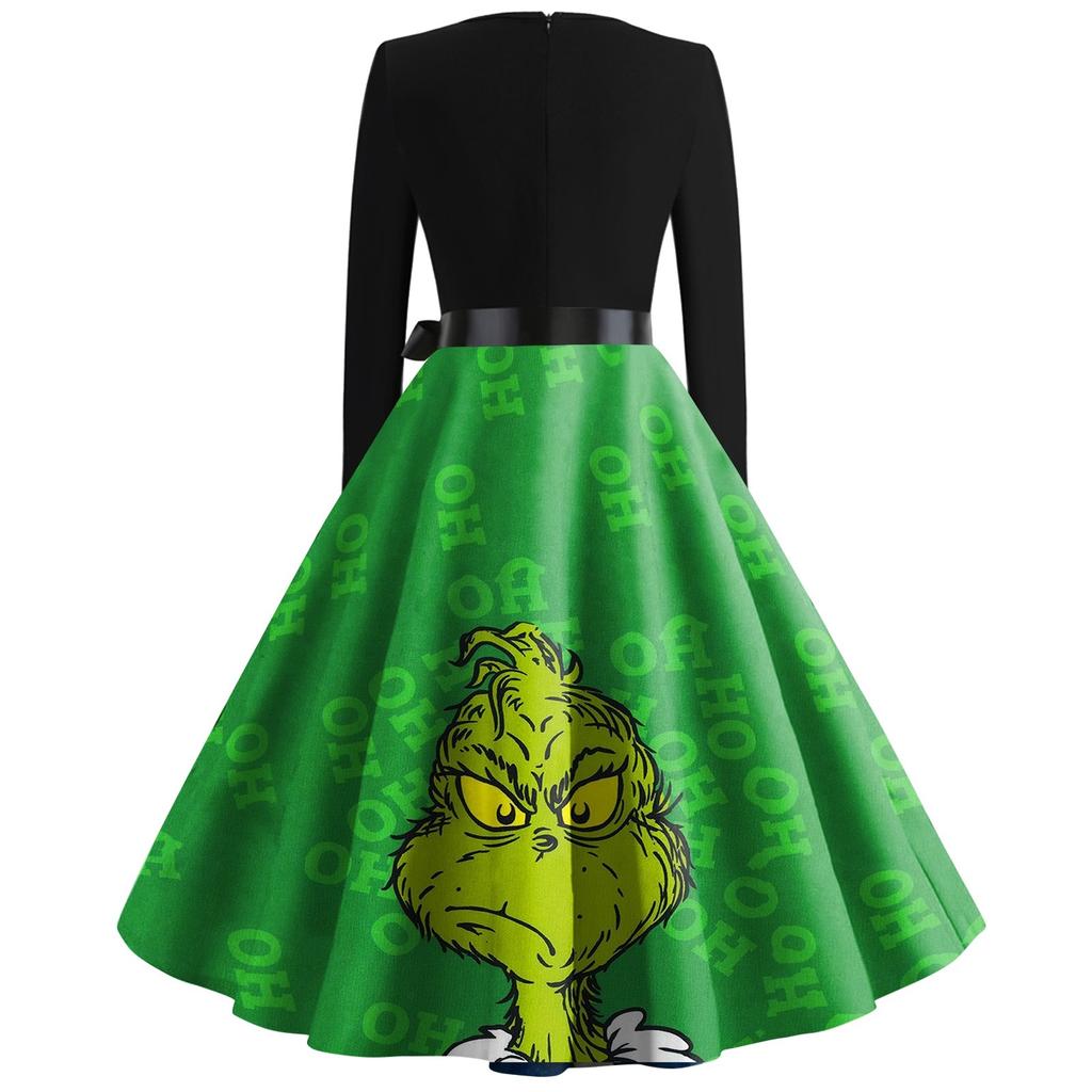 Женское модное повседневное платье с круглым вырезом и рождественским принтом и длинными рукавами