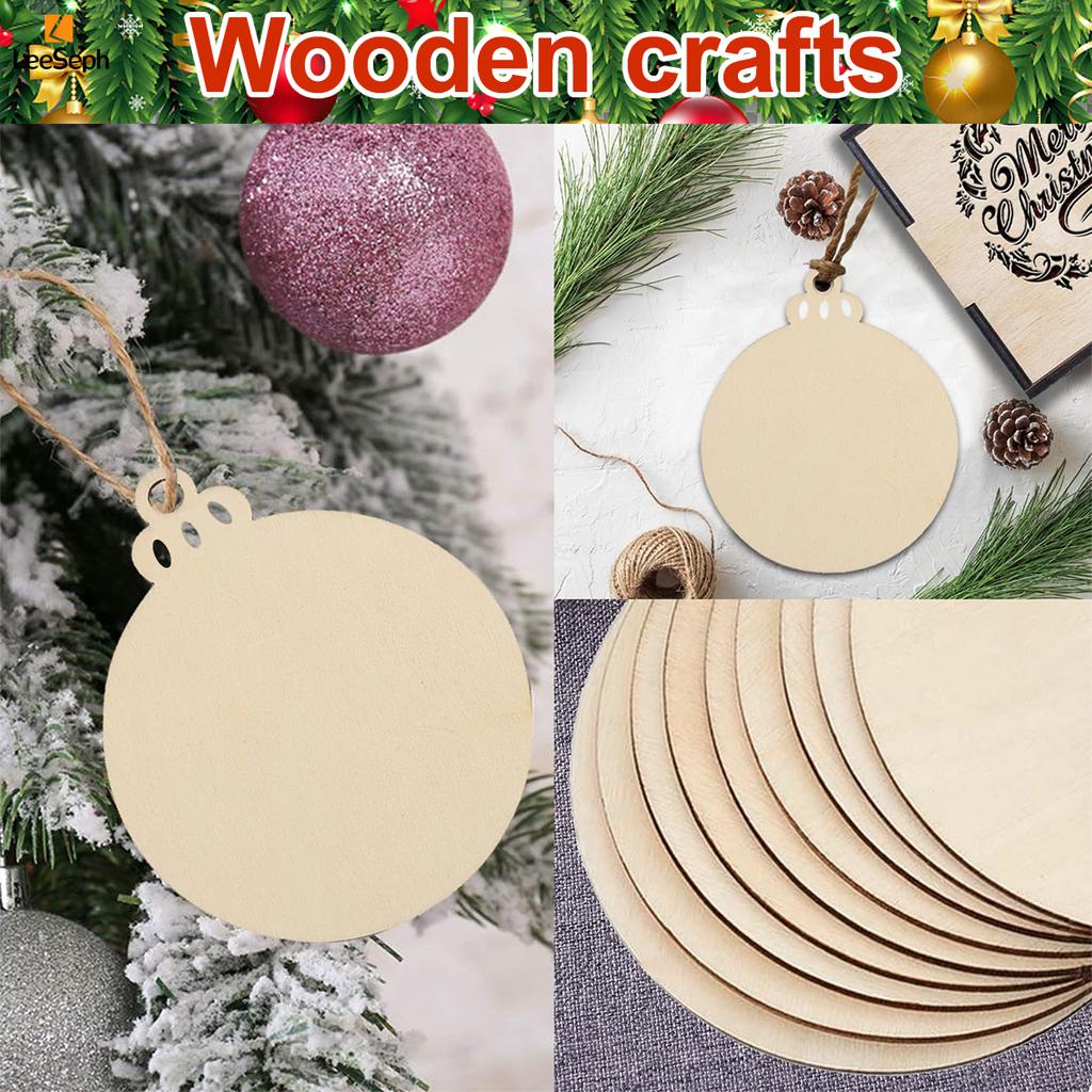 Wood Slices Set 3.5" Wooden DIY Christmas Ornaments Unfinished Predrilled Wood Circles with Twines Rope, Hanging Decorations