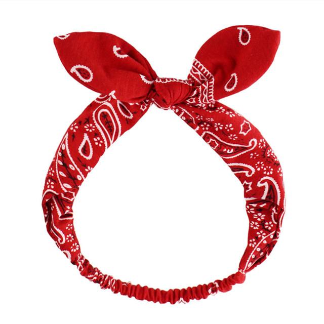 Boho Bow Headbands for Women Vintage Paisley Bandana Flower Printed Hairband Elastic Rabbit Ear Head Wrap Cashew Print Bandage Cute Hair Accessories