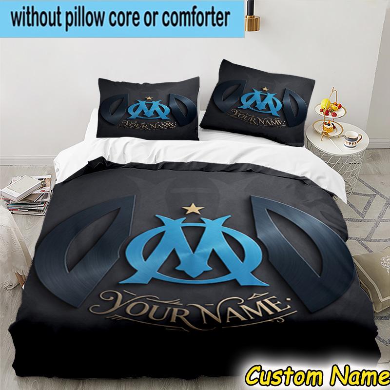 Custom Name Golden Marseille Emblem Bedding Set 3PCS Duvet Cover Closure Includes 1 Duvet Cover & 2 Pillowcases for All Seasons Bedroom Decor