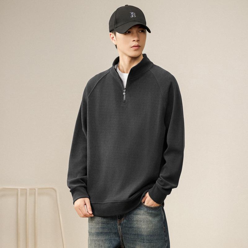 Men's Retro Half-Zip Hoodie: Trendy, Loose-Fit Stand Collar Pullover