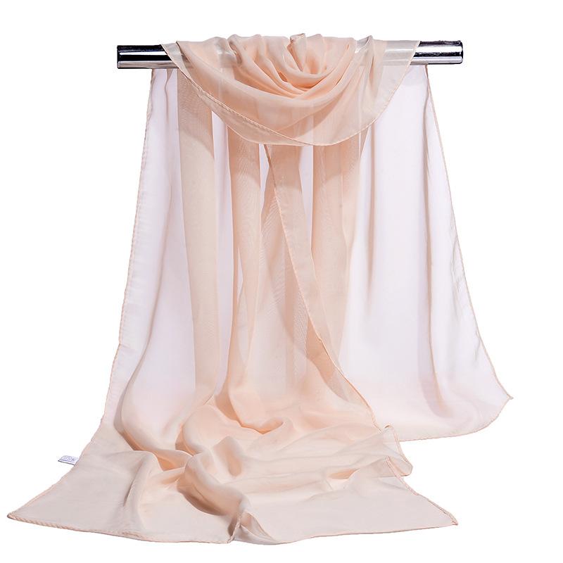 Solid Color Chiffon Long Women'S Printed Silk Scarf, Spring And Autumn Sunscreen, Summer Thin