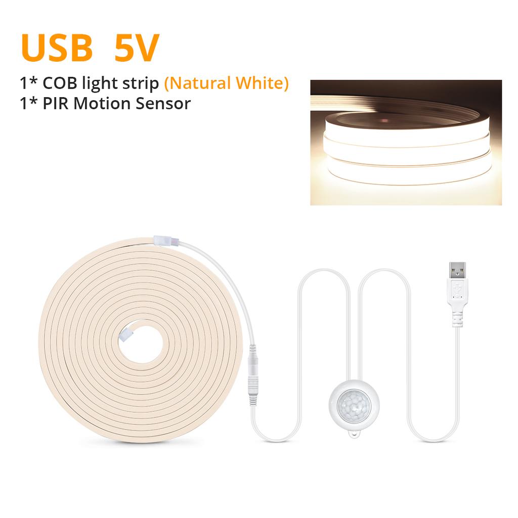 Wireless PIR Motion Sensor COB LED Strip Neon Lights USB 5V Neon Tape Silicone Waterproof Kitchen Cabinet Bed Closet Night Lamps