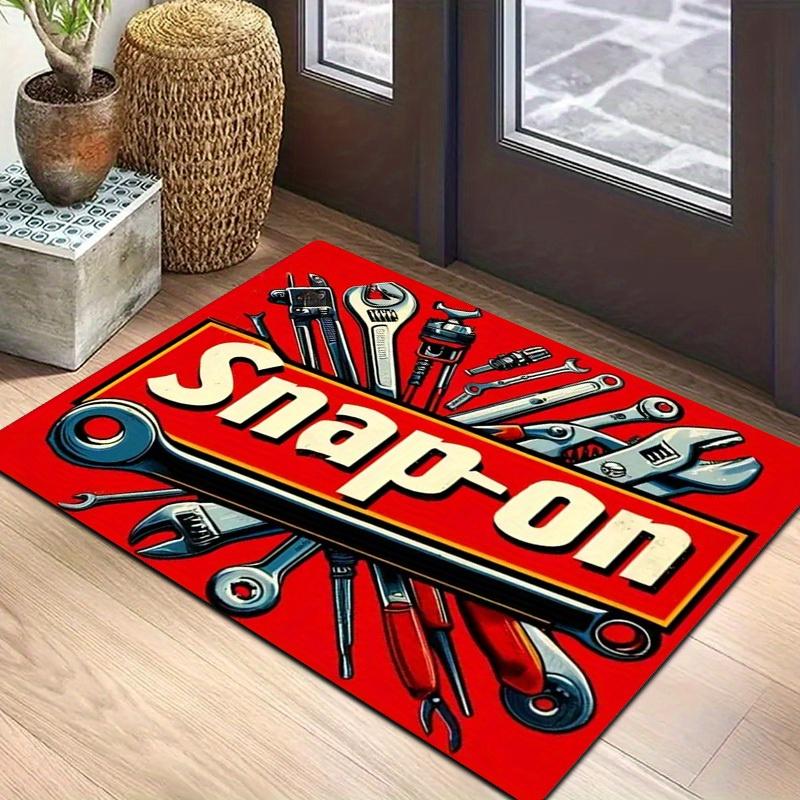 Нескользящий коврик для двери с логотипом Snap-On Tool, Ярко-красный с черно-белыми иллюстрациями, Моющаяся фланель для декора дома, офиса, гаража