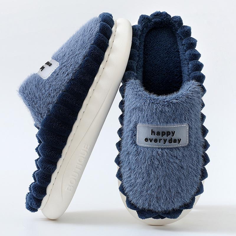 Home Slippers Men Plus Size Plush Winter Warm Soft Slippers Male Stripe Indoor Slippers Fashion Trend House Shoe Solid EVA