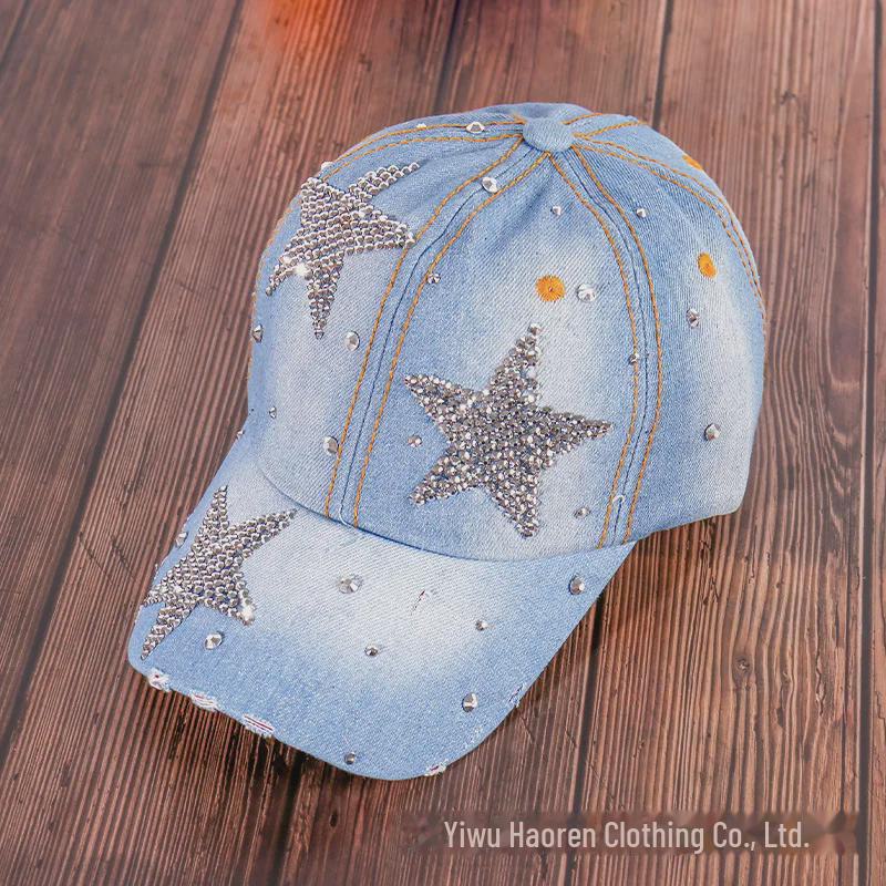 Women's Rhinestone Denim Baseball Cap - Paris Lettering Sun Hat