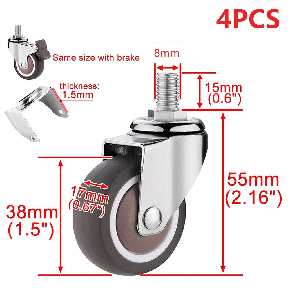 4PCS 1.5" / 2" Wheel Furniture Castor TPE Rubber Rubber Castor New Replacement Castors Table Shelf