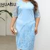 Spring Summer Plus Size Women's Dress Patchwork Embroidered Lace Slim-fit Cocktail Dress