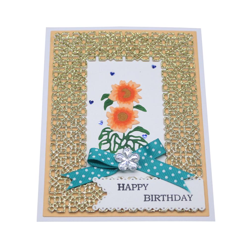 Прямоугольная рамка Подсолнух Металлический серебристый трафарет Тиснение Вырубные штампы для скрапбукинга Бумага Альбом Изготовление открыток