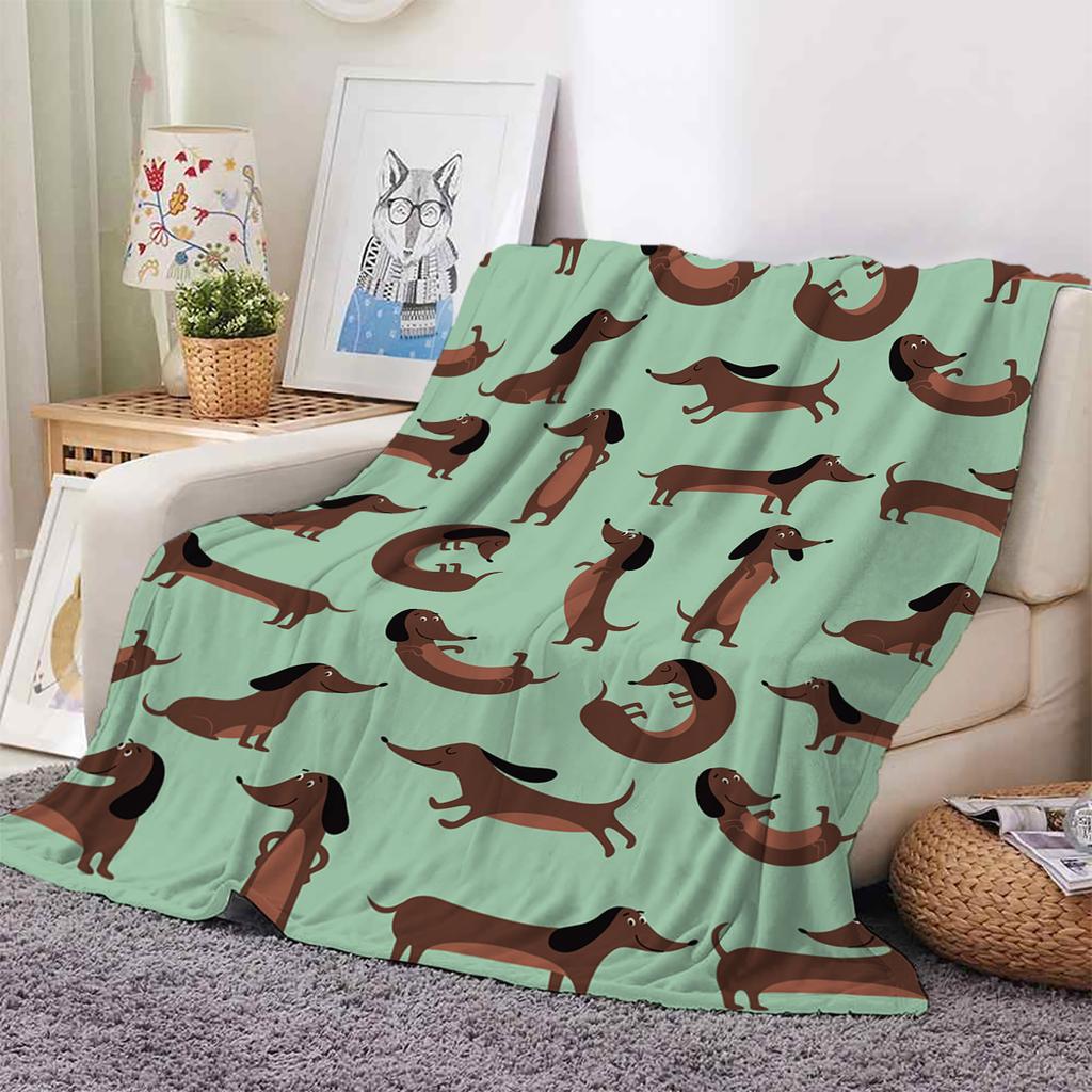 1 piece of double-sided flannel dog blanket, digital printed sofa air conditioning cover blanket for sausages, dogs, and dogs