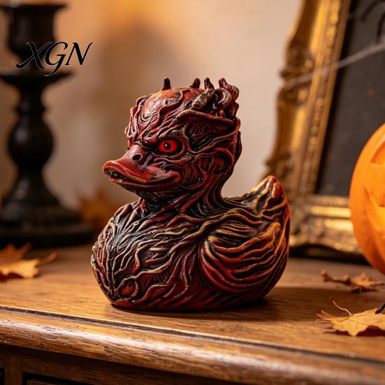 Small Resin Car Accessory Halloween Horror Duck Figurine, Devil Animal Statue, Spooky Bathroom Ornament Gothic Desktop Decor for Shelf Desk