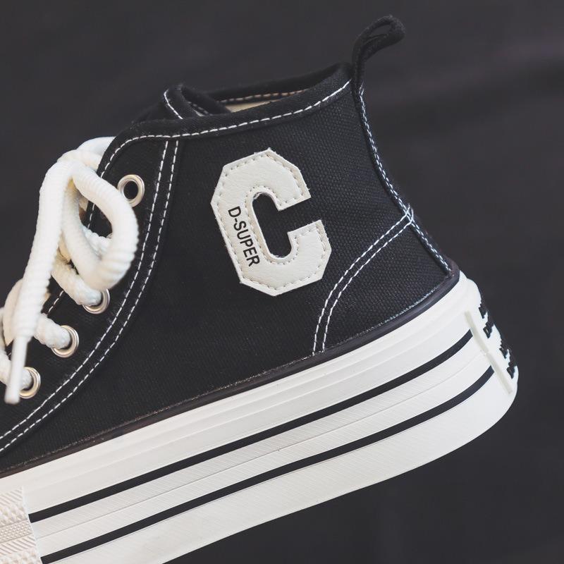 Fashion 2025 Summer Women's Sneakers New Canvas Lace-Up Women's Sports Shoes Breathable Platform Sneakers Shoes White Casual Women Shoes