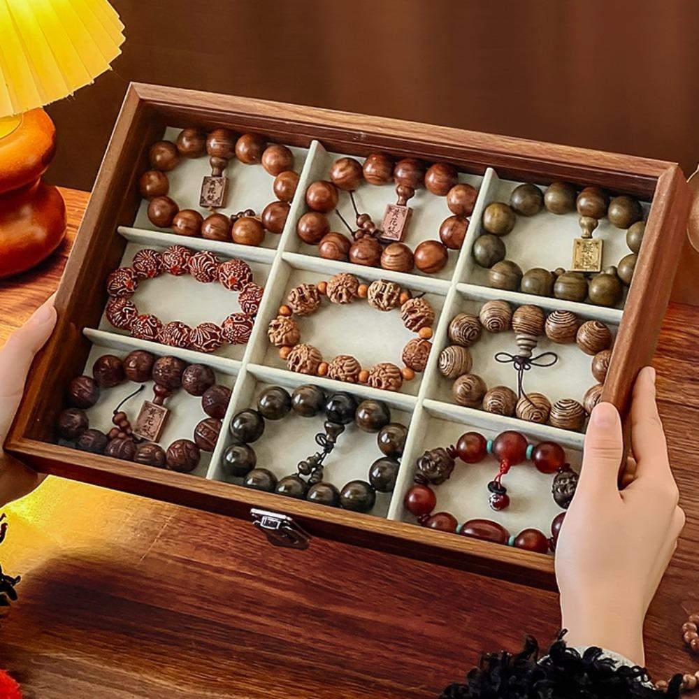 Large Capacity Wooden Jewelry Tray Dust-proof Jewelry Display Box Jewelry Display