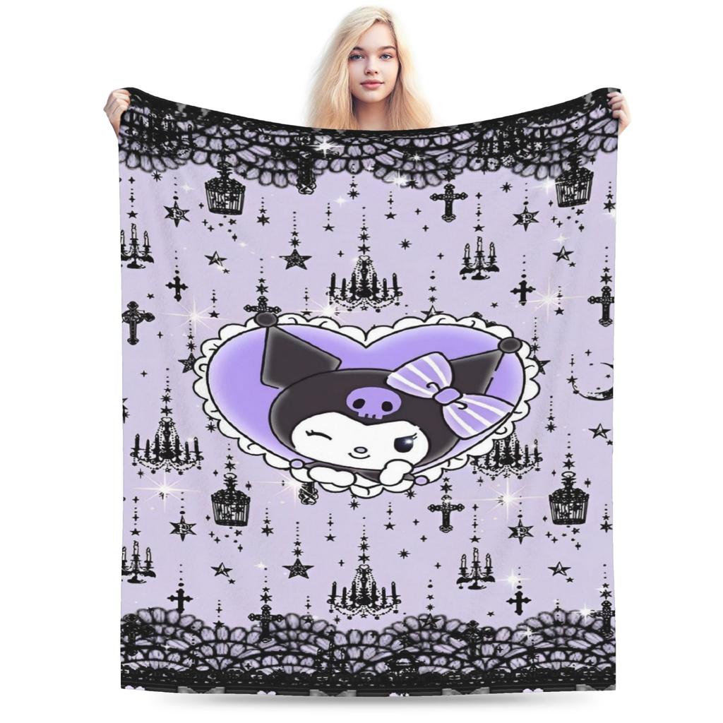 Cartoon Cool Cute Kuromi Fleece Throw Blanket  Blanket for Home Outdoor Super Soft Bed Rug