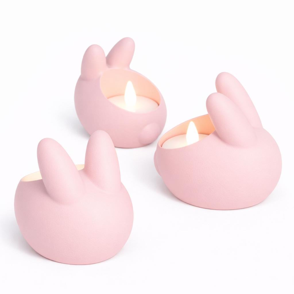 Easter bunny candle holders, pink, set of 3, for LED tealights