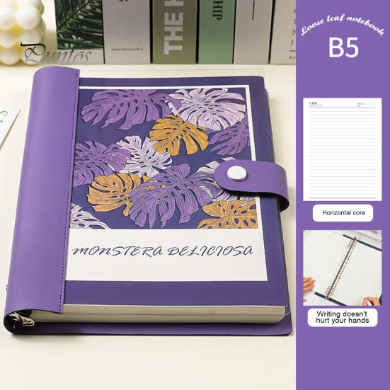 A5 B5 Binder Notebook 120 Pages Artificial Leather Cover Lined Loose-leaf Notebook Metal Snap Personal Journal