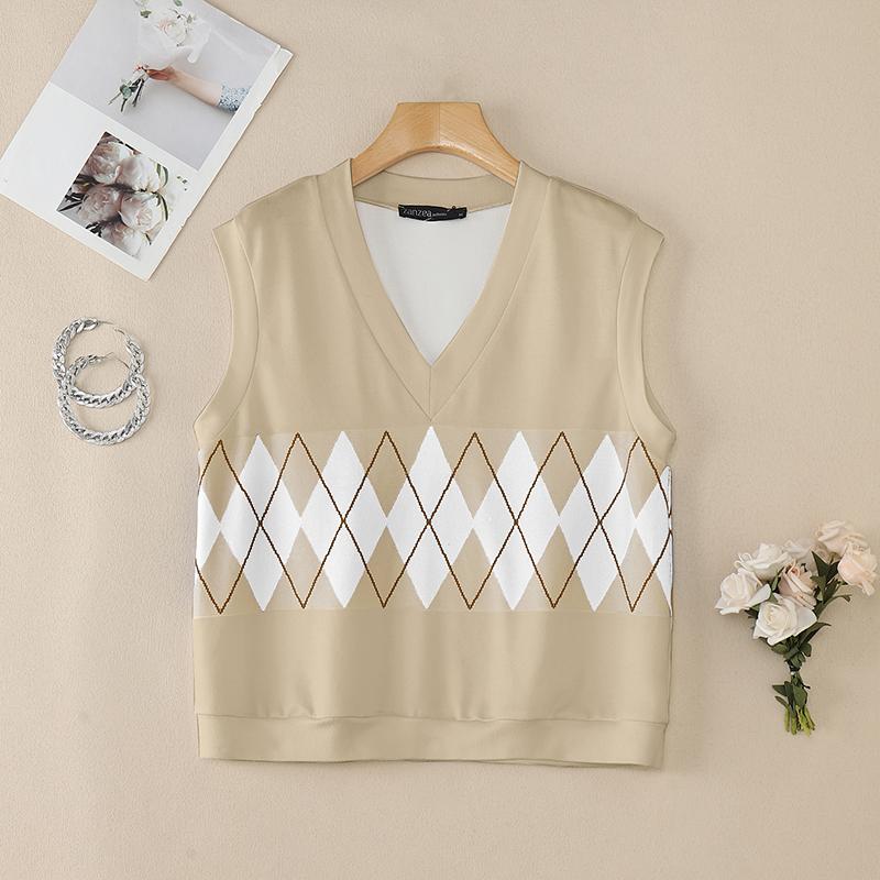 ZANZEA Женский повседневный жилет без рукавов с геометрическим принтом и V-образным вырезом