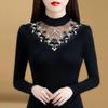 Бархатная женская нижняя рубашка размера плюс Черная кружевная футболка с длинными рукавами Верх больших размеров с внутренней стороны