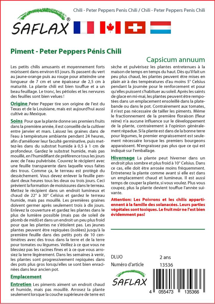 SAFLAX Garden in the Bag - Чили - Peter Peppers Penis Chili - 10 семян - С субстратом в подходящем пакете - Capsicum annuum