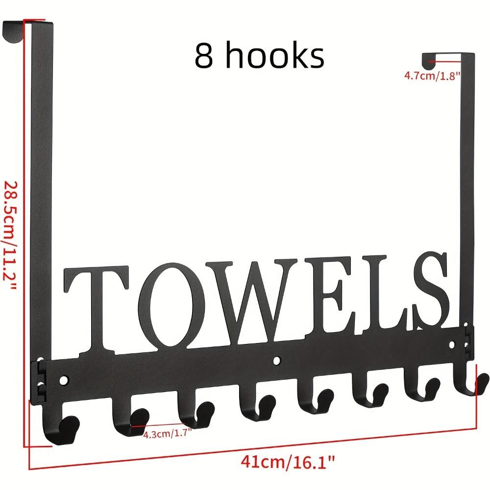 Heavy Duty Over Door Towel Rack 5/6/8 Hooks No Drilling, Black Metal Wall Mounted Organizer for Bathroom Kitchen Bedroom, Space Saving