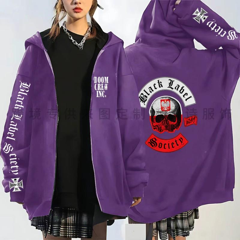 Black Label Society Skull Print Hoodie Loose Fit Fleece Sweatshirt Teen Boys