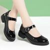 3.5cm Breathable Shallow Mouth Bright Leather Shoes Women Mary Janes 2025 Fall Med Square Heels Sheos Black for Office Mom