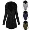 Women Winter Long Sleeve Faux Fur Hood Mid-length Warm Coat Parka Snow Outerwear