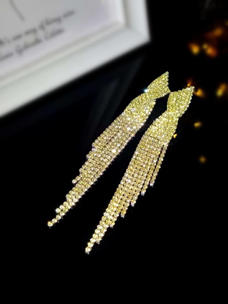 European & American Style Full Diamond Long Tassel Earrings for Women