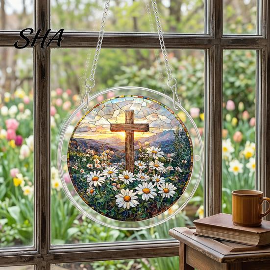 Colorful Window Visor Acrylic Jigsaw Puzzle Suncatcher, Religious DIY Sun Catcher Puzzles Kit, Stained Glass Style Hanging Decor for Home, Garden,