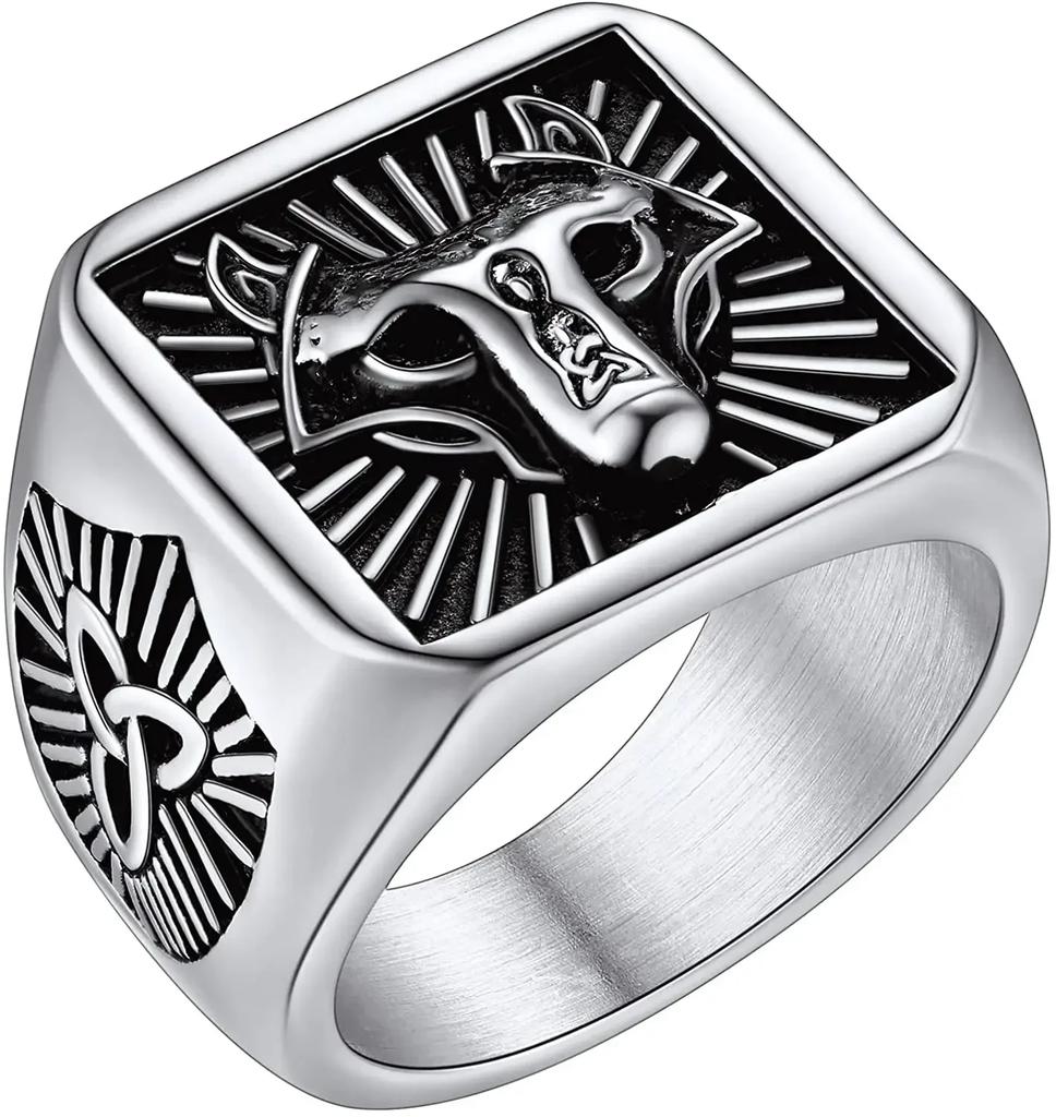 Большие перстни-печатки для мужчины Норвежские викинги Руны Валькнут Голова волка Трикетра Оникс Агат Размер 7-14 Ювелирное изделие Подарок для него